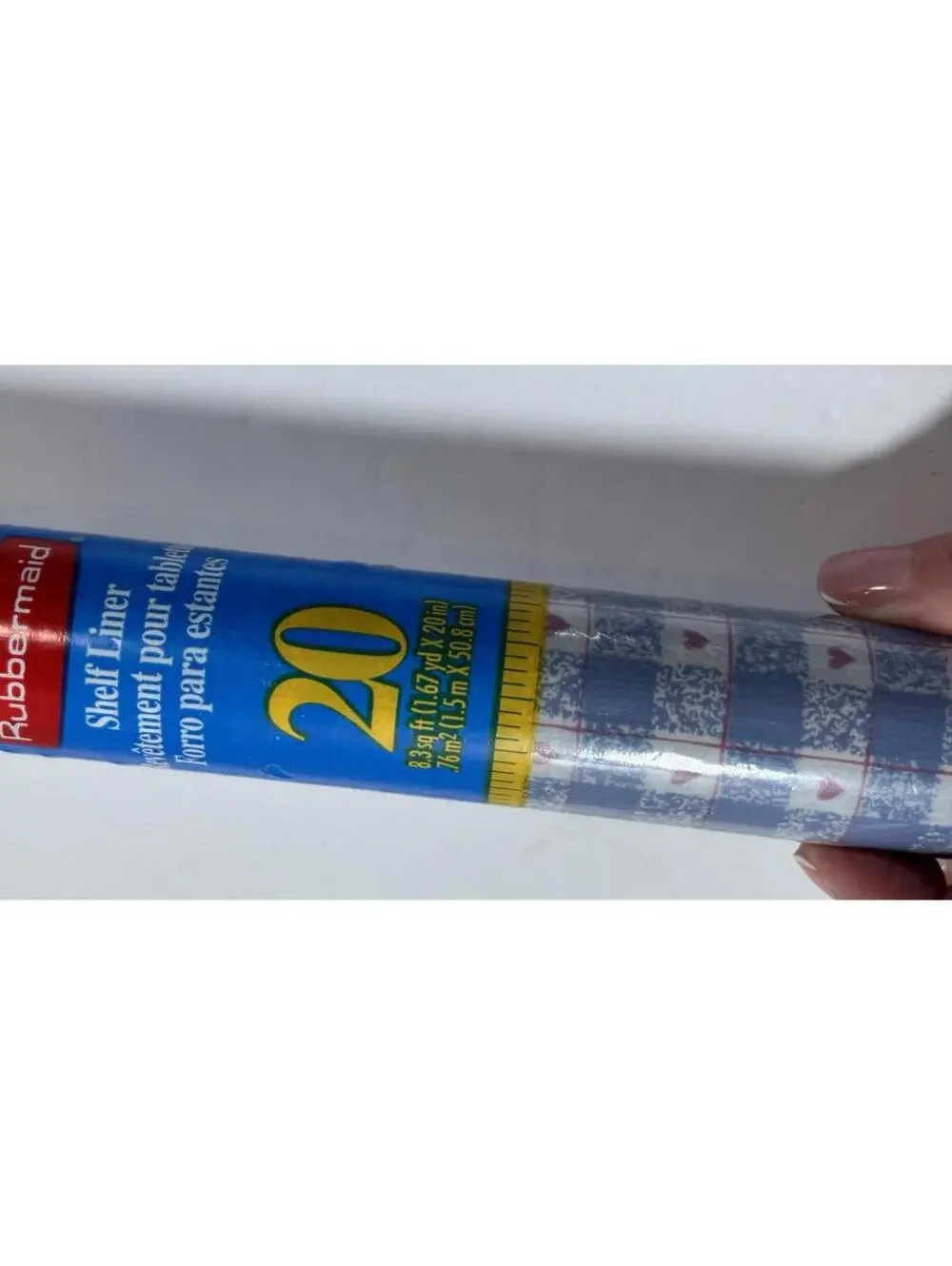 Set Of 2 Vintage Rubbermaid Shelf Drawer Liner Blue Plaid Hearts 8.3 Sq Ft New